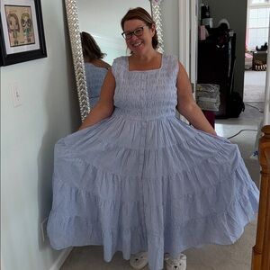 Blue and White Gingham Maxi Dress Gown